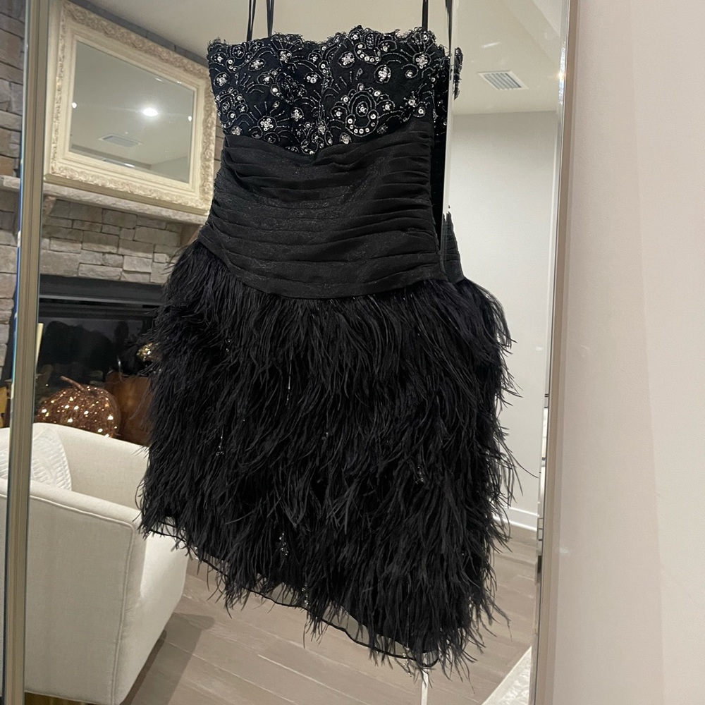 Jovani Black Ostrich Feather Dress w Sequins